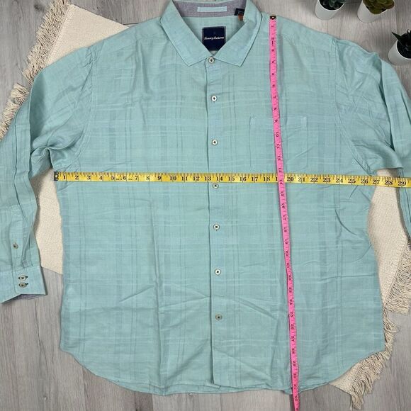 Tommy Bahama Linen Blend Button Up Shirt Mens 2XL Blue Long Sleeve - Picture 10 of 11